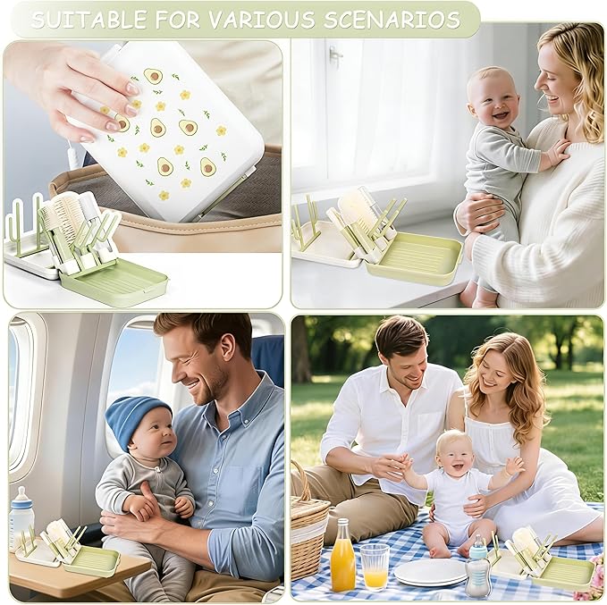 7-in-1 Travel Baby Bottle Brush Set, Silicone Cleaning Kit with Nipple & Straw Brush, Portable Storage Box -Baby Essentials for Home&Travel