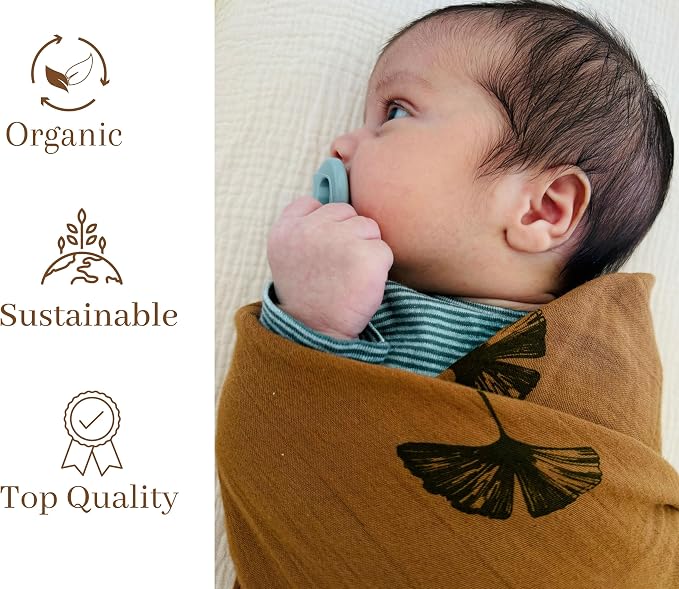 Leyl&Ari Muslin Baby Swaddle Blanket 100% Organic Cotton Recieving Wrap (Ginkgo/Olive Green Set)