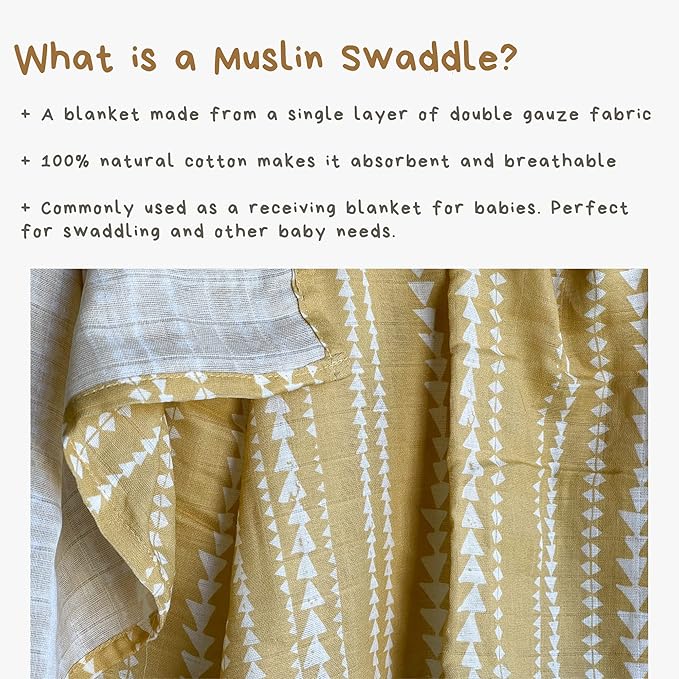 Mini Wander Swaddles for Newborns Muslin Swaddle Blankets - Breathable Soft Gender Neutral Receiving Blanket Baby Essentials | 47 x 47 Cotton - (Terrain (Citrus)