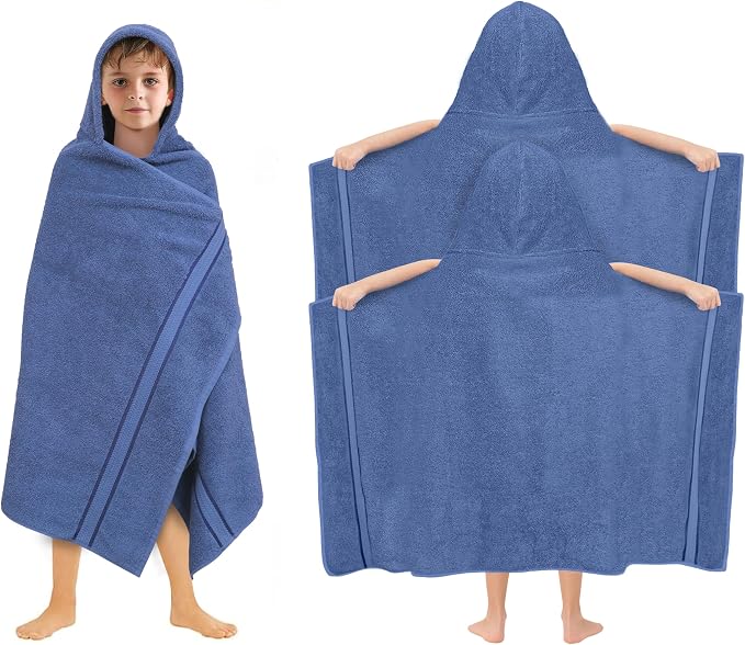ORIGINAL KIDS Hooded Bath Towel Wrap - 2 Pack - Ultra Soft 100% Cotton Terry Large Oversized Hooded Kids Towel - Shower Pool Beach - 579 GSM Absorbent Quick Dry Plush Gift - 30 x 54 - Blue