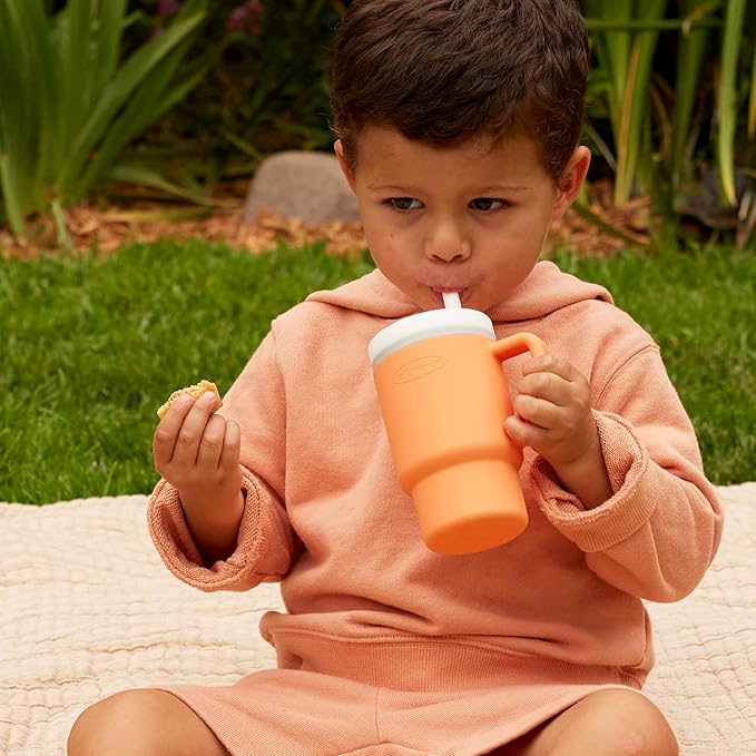 Infantino My 1st Tumbler, Silicone Sippy Cup with Straw & Handle, Spill-Resistant Baby Cup for On-the-Go, BPA-Free Transition Bottle, Creamsicle (Pack of 6)