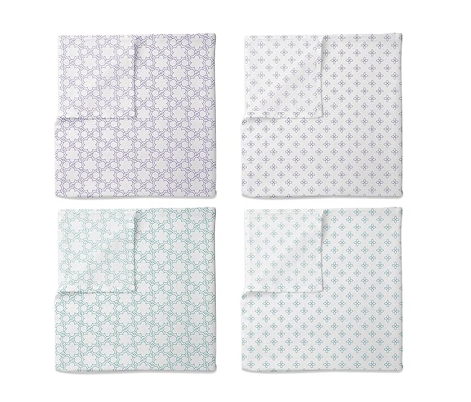 Bacati - 4 Pack Baby Blanket Swaddle Wrap Soft Breathable Cotton Muslin Swaddle Blankets Receiving Blanket for Girls, Large 45 x 45 inches (Petals/Floral Lilac/Aqua)