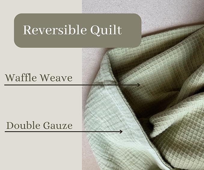 Leyl&Ari Waffle Baby Blanket | Organic Muslin and Waffle Weave Toddler Quilt | Toddler Blankets for Boys Girls (Sage)