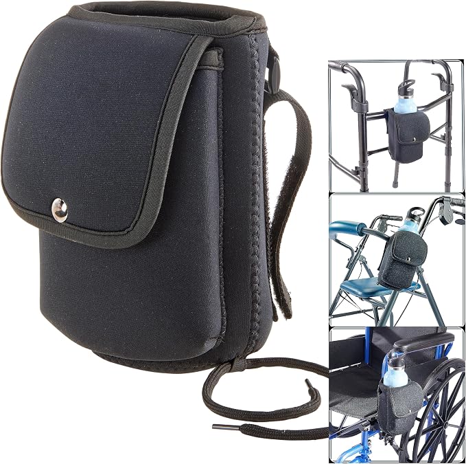 High Road Neoprene Bottle Holder and Phone Pouch for Mobility Equipment and Electric Scooters - Cup Holder for Strollers, Scooters, Rollators and Walkers
