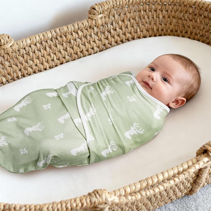 GLLQUEN BABY Girl Swaddles 0-3 Months, 3-Pack Baby Swaddles for Newborn Boys, Girls, Infant Sleep Sack, Easy Swaddling Wrap Blankets, Green & White, Nursery Swaddle Essentials