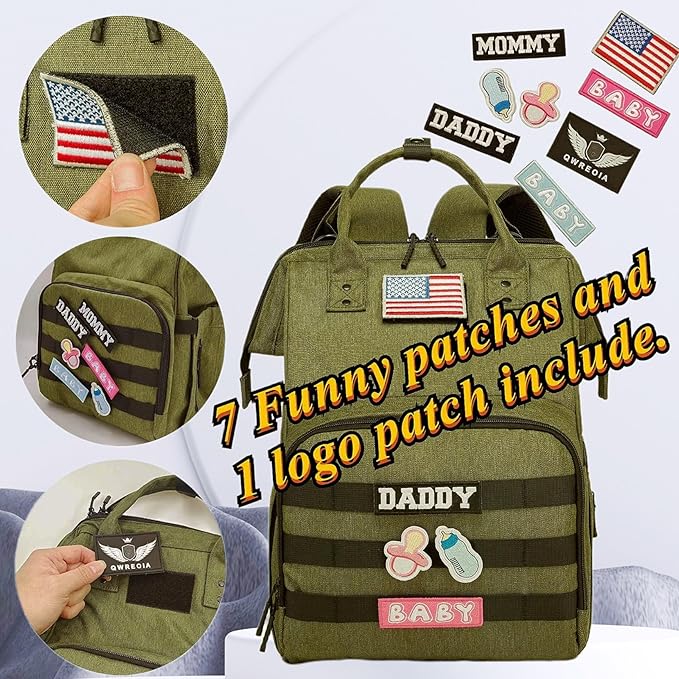 Diaper Bag Backpack for Dad and Mom with USB Charging Port Stroller Straps and Insulated Pocket,army military Travel Nappy Backpack for daddy mommy (Green)