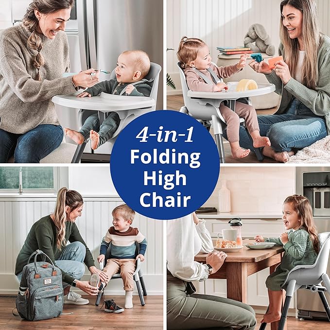 Chicco Zest 4-in-1 Folding High Chair, Feeding Chair, Toddler Chair and Youth Stool, Multi-Use Easy Clean High Chair, Seasalt/Grey