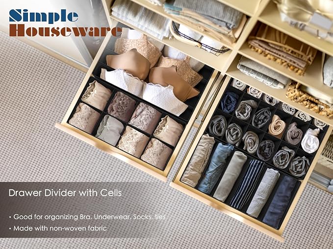 Simple Houseware Closet Underwear Organizer Drawer Divider Assorted 7 Pieces, Black