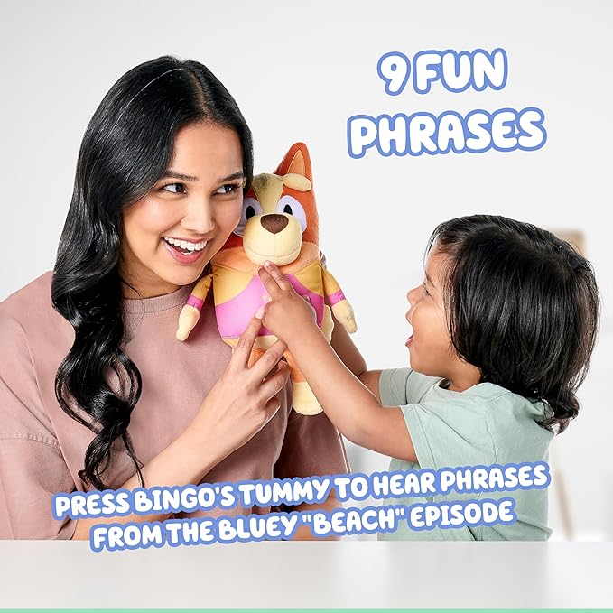 Bluey Sound Effects Talking Beach Bingo Plush, 13??Soft Musical Toys, Stuff Toys with 9 Different Phrases, Singing Plushies for Kids
