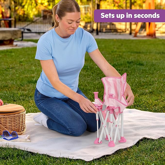 Bright Starts Pop 'N Sit Cabana Portable Booster Chair with UPF Canopy, Floor Seat for Indoor/Outdoor Use, Compact Fold, Pink, 6 Months?? Years