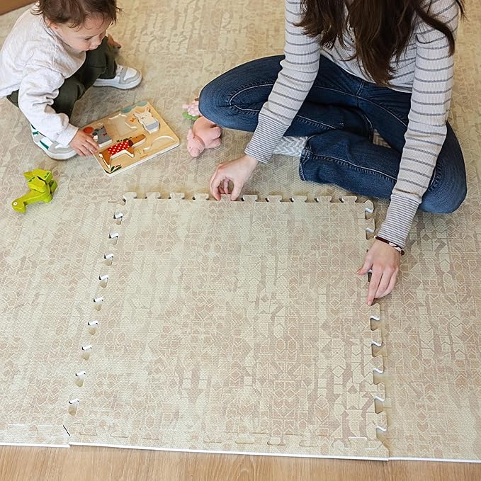 Little Landings Baby Play Mat for Floor - Sandstone (6x8ft) - Premium EVA Foam Play Mat for Babies & Toddlers (Ages 0-5+) Non-Toxic Playmat for Tummy Time, Crawling & Playroom - Stylish & Comfortable