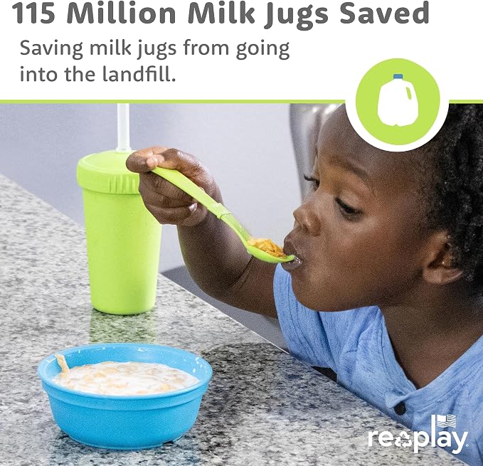 Re-Play Toddler Dinnerware Set - 3 Divided Plates with 3 Fork and Spoon Sets - BPA-Free Kids Tableware - Dishwasher Safe - Made in USA from Recycled Materials, True Blue