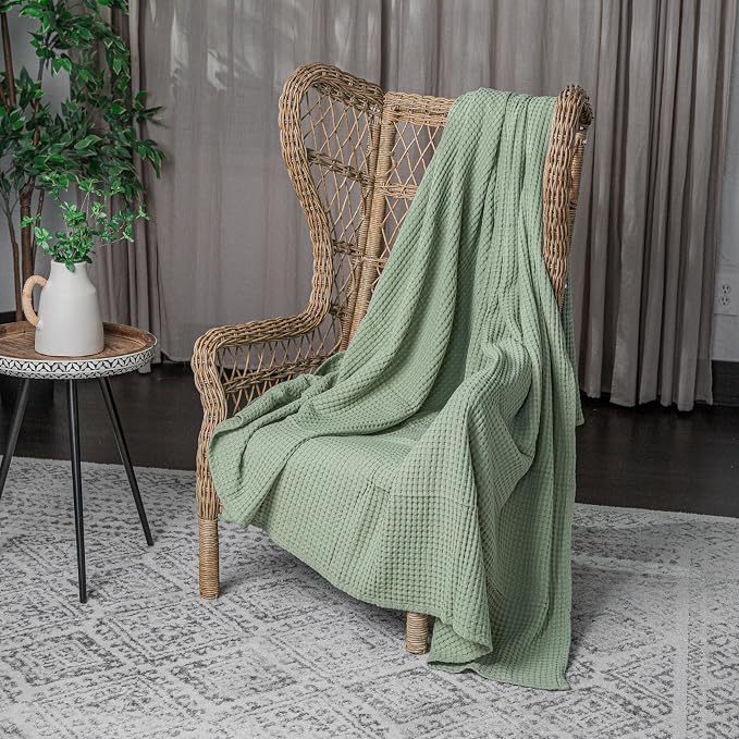 Comfy Cubs Waffle Blanket Twin, 90" x 66" - 100% Cotton Lightweight Breathable Bed Blanket - Soft Textured Thermal Weave for All Seasons – Decorative Cozy Layer for Couch, Sofa, or Bed - Sage