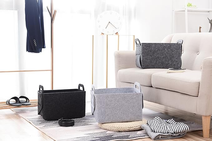 Minoisome Storage Basket Felt Storage Bin Collapsible& Convenient Box Organizer with Carry Handles for Office Bedroom Closet Babies Nursery Toys Laundry (Grey, 13.8inch（L）Ã?.5inch（W）Ã?.3inch（Hï¼?