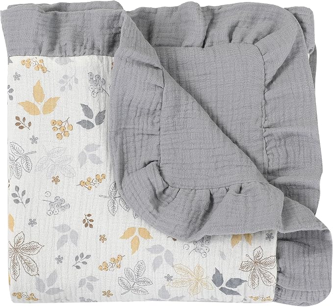 Muslin Toddler Blanket 43"x43" - 100% Cotton Super Soft Crib Blanket for Baby, Infant, Toddler & Baby Boys,Lightweight Nursing Cover & Breathable Stroller Blanket,Floral Design (Grey)