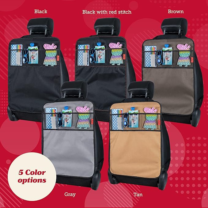 Lusso Gear Heavy Duty Kick Mats (2 Pk) - Back Seat Protector, Sag Proof, Waterproof, Car Back Seat Cover for Kids Who Make Big Messes, 3 Reinforced Storage Pockets, Premium Oxford Fabric (Tan)