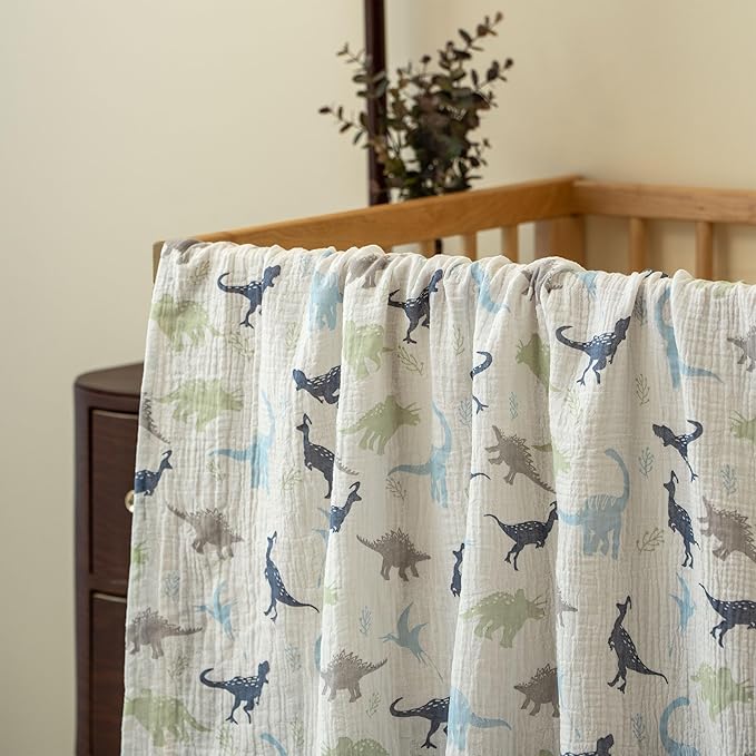 GLLQUEN BABY Muslin Swaddle Blankets,3-Pack Receiving Blankets for Newborn Boys and Girls,Baby Swaddle Blanket Unisex,My Dino Pals,Baby Essentials, Registry & Gift, 40 x 38 inches