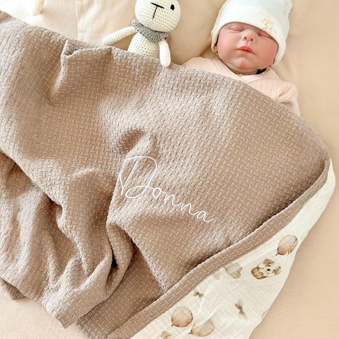 Mouliss Personalized Baby Blanket with Name ??Handmade 100% Organic Cotton Newborn Gift | Custom Knit Blanket for Boys, Girls, Kids & Baby Showers