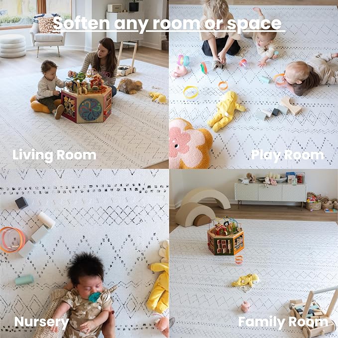 Little Landings Baby Play Mat for Floor - Boho (6x8ft) - Premium EVA Foam Play Mat for Babies & Toddlers (Ages 0-5+) - Non-Toxic Playmat for Tummy Time, Crawling & Playroom - Stylish & Comfortable