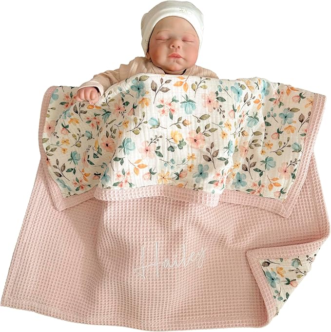 Mouliss Personalized Baby Blanket with Name ??Handmade 100% Organic Cotton Newborn Gift | Custom Knit Blanket for Boys, Girls, Kids & Baby Showers
