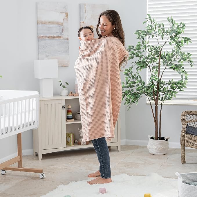 Comfy Cubs 100% Cotton Waffle Weave Blanket and Easy Adjustable 3 Pack Infant Sleep Sack Wrap Bundled