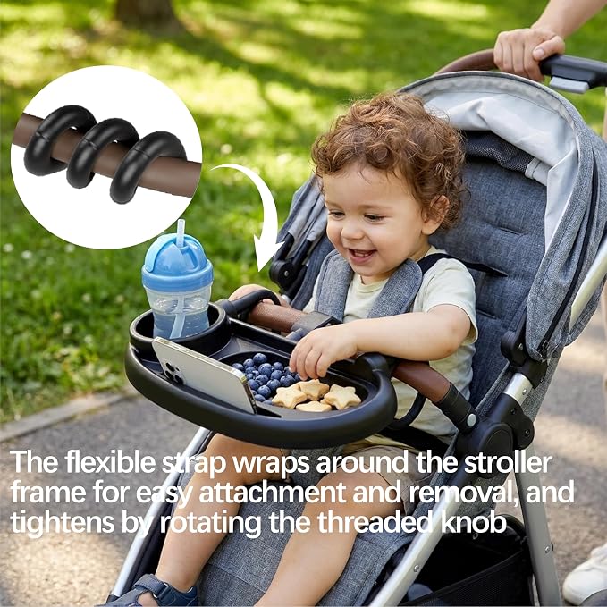 Compatible with UPPAbaby Snack Tray, Adjustable Stroller Tray Cup Holder | Food-grade plastic rinses clean after messy bites, while divided areas keep drinks, treats and a phone tidy on outings.