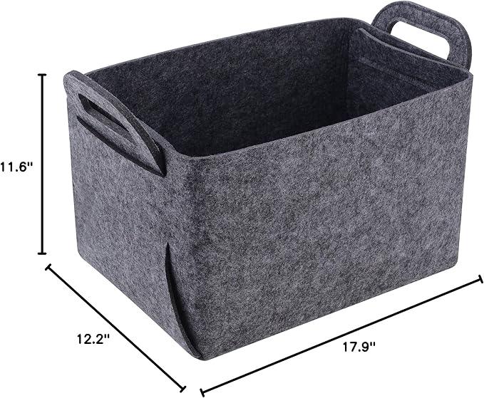 Minoisome Storage Basket Felt Storage Bin Collapsible& Convenient Box Organizer with Carry Handles for Office Bedroom Closet Babies Nursery Toys Laundry (Grey, 17.9inch（L）Ã?2.2inch（W）Ã?1.6inch（Hï¼?