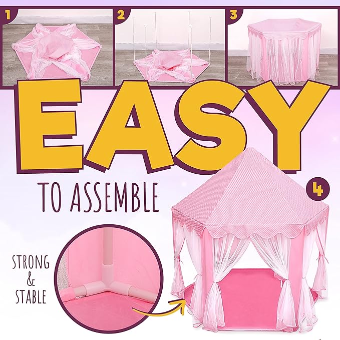 Orian Princess Tent for Girls - Kids Play Tent Indoor & Outdoor with Rug, Pink Toddler Castle Playhouse for Ages 2-7, 55??x 53?? Children?™s Toys and Gifts