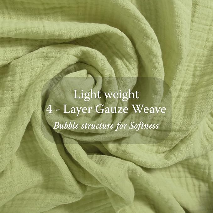 Threadmill Muslin Blanket for Twin Size Bed | 4-Layer Gauze Cotton Throw | Pre Washed, Soft, Breathable, and Lightweight for All Seasons | Ideal Summer Throw Blanket or Bed Blanket | Sage Green