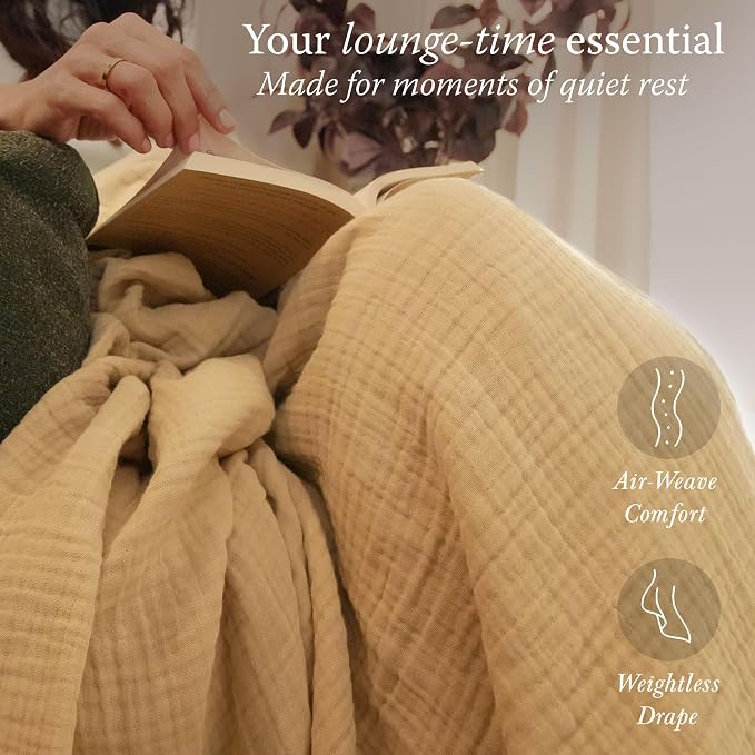 Threadmill Summer Muslin Blankets Queen Size | 100% Cotton 4 Layer Gauze Blanket | Soft, Breathable, Prewashed Cozy Blanket | Lightweight Throw Blankets for Bed Seasons | Beige