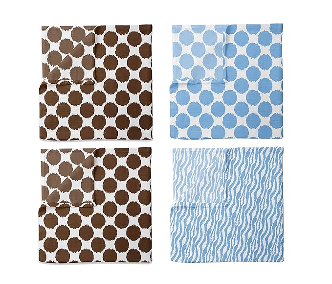 Ikat Blue/Chocolate Swaddling Muslin Blankets Set of 4
