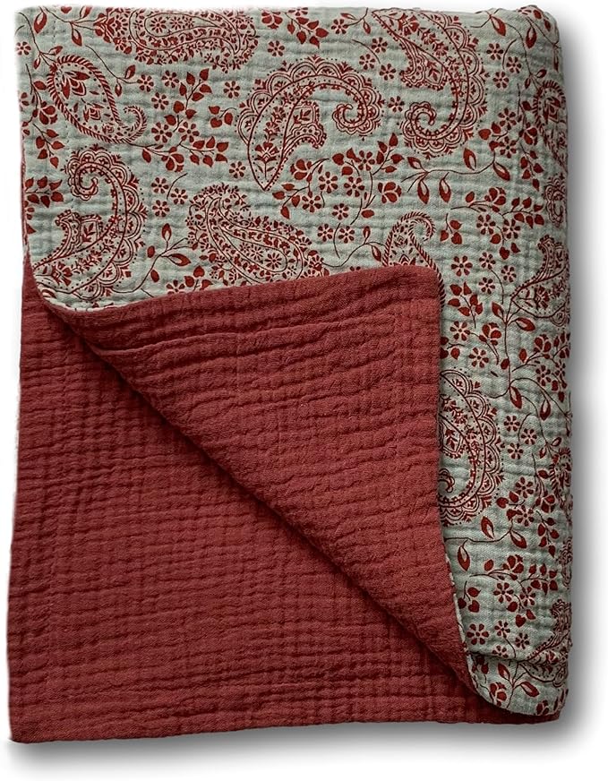 Leyl&Ari Muslin Quilt Blanket | 100% Organic Cotton | Toddler Crib Blanket | Made in USA, (Paisley)