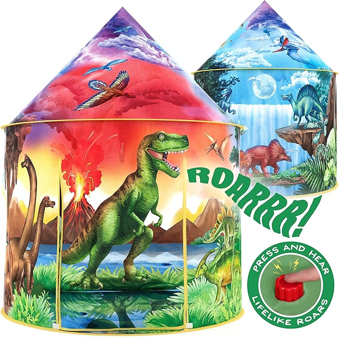 W&O Dinosaur Discovery Play Tent with Roar Button - Extraordinary Pop Up Tent for Boys & Girls - Perfect for Indoor & Outdoor Adventures