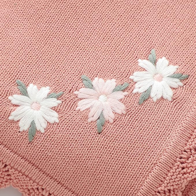 LAWKUL Baby Blanket 100% Traceable Cotton Knit Receiving Blankets Infant Swaddle for Newborn Boy Girls 40"x30" Pink Floral