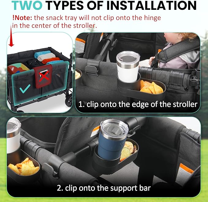 Wonderfold Wagon Snack Tray with Spill-Proof Cup Holders - Compatible with WONDERFOLD W2 & 4 Elite (2 & 4 Seats) | Kid Snacks & Drinks Tray, Detachable, Easy Install, Dishwasher Safe (2-Pack)