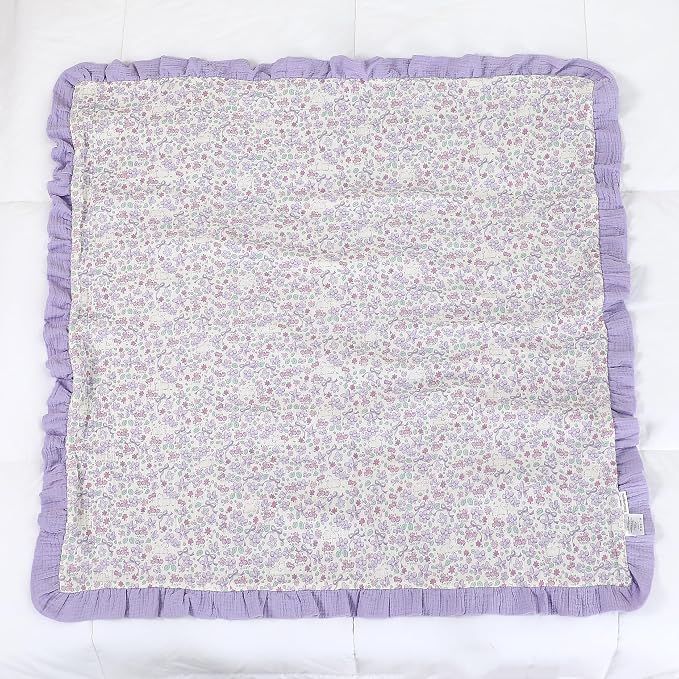 Muslin Toddler Blanket 43"x43" - 100% Cotton Super Soft Crib Blanket for Baby, Infant, Toddler & Baby Girl,Lightweight Nursing Cover & Breathable Stroller Blanket,Floral Design (Purple)