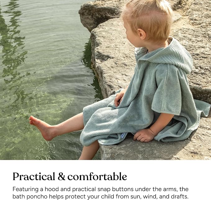 Ehrenkind® Kids Hooded Towel Poncho - 100% Organic Cotton Bathrobe for Boys & Girls, Soft & Absorbent Terry, Oeko-TEX Certified, One Size Jade Green, Perfect for Bath, Pool & Beach