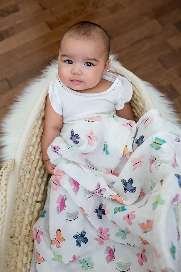 Lulujo Baby Swaddle Blanket| Unisex Softest 100% Cotton Muslin Swaddle Blanket| Neutral Receiving Blanket for Girls & Boys | 47in x 47in Butterfly