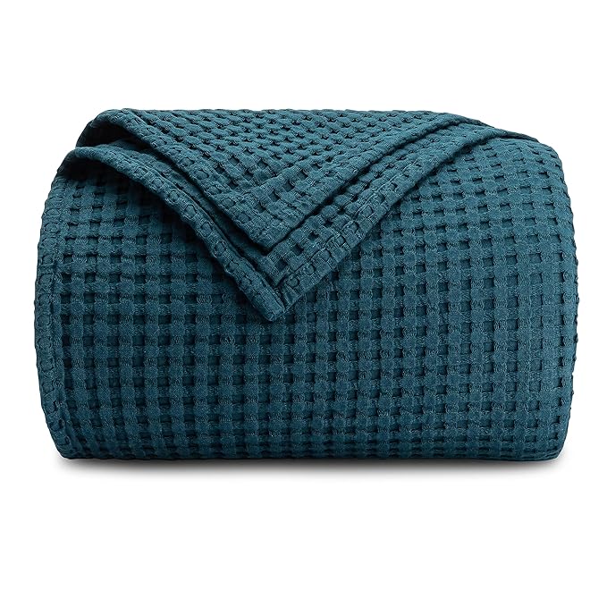 Comfy Cubs Waffle Blanket Twin, 90" x 66" - 100% Cotton Lightweight Breathable Bed Blanket - Soft Textured Thermal Weave for All Seasons – Decorative Cozy Layer for Couch, Sofa, or Bed - Neptune