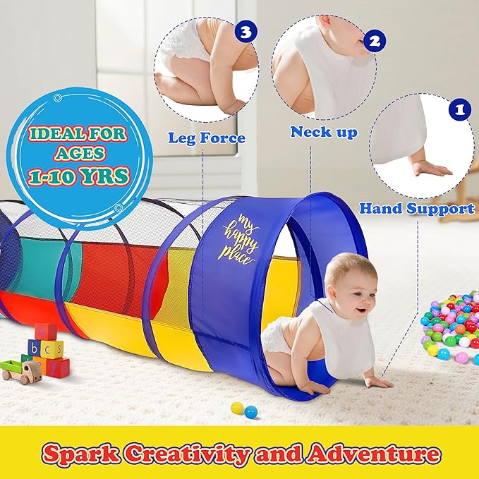 Kiddey Play Tunnel for Kids | Crawl Tunnels with See Through Sides | Outdoor & Indoor Multicolored Tent for Dogs, Toddlers, and Babies | Pop Up Baby Crawling Backyard Tunnel | Balls NOT Included