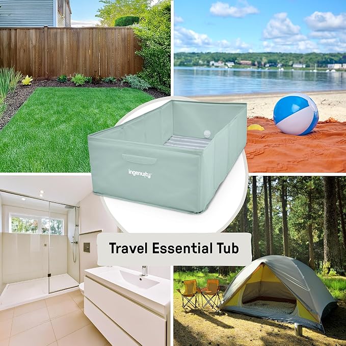 Ingenuity Tuckaway Toddler Folding Tub, Converts Shower to Tub, Folds to Store, Easy to Clean, No Assembly Required, Portable Baby Bathtub for Travel, 12M-5Y, Green