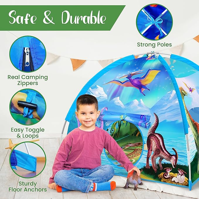 W&O Dino Paradise Super Dome with Roar Button, Dinosaur Toys and LED Lights - Epic Dinosaur Tent for Kids Aged 3-12 - Perfect for Indoor & Outdoor Adventures