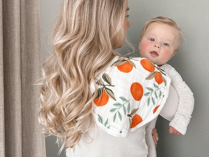 Muslin Swaddle Blanket Set for Baby – 4-Piece Newborn Essentials with Swaddle, Burp Cloth & Bibs, Soft Breathable Receiving Blanket | Clementine