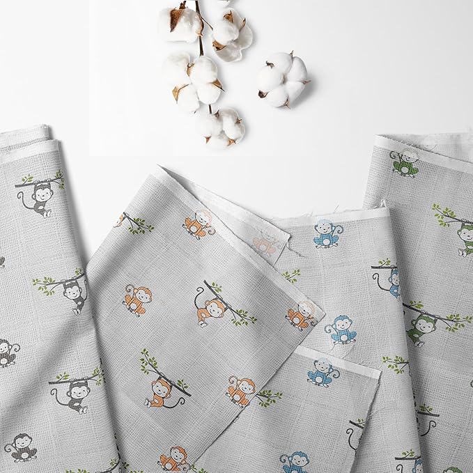 Bacati - Happy Monkeys Muslin Swaddling Blankets Set of 4 (Boys- Blue/Green/Grey/Biege)