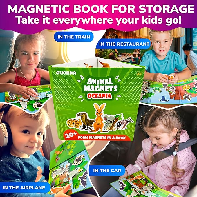 QUOKKA Travel Magnetic Puzzles for Toddlers 1-3 – 20+Pcs Australia Game with Extra-Long Play Book – Fun Travel Game Toy for Kids Ages 3-5 – Strong Magnets for Car Activities – Fun Toddler Puzzle 2-4