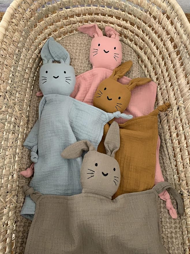 Leyl&Ari Organic Muslin Lovey Blanket | Cotton Bunny Security Blanket for Boys and Girls (Toffee)