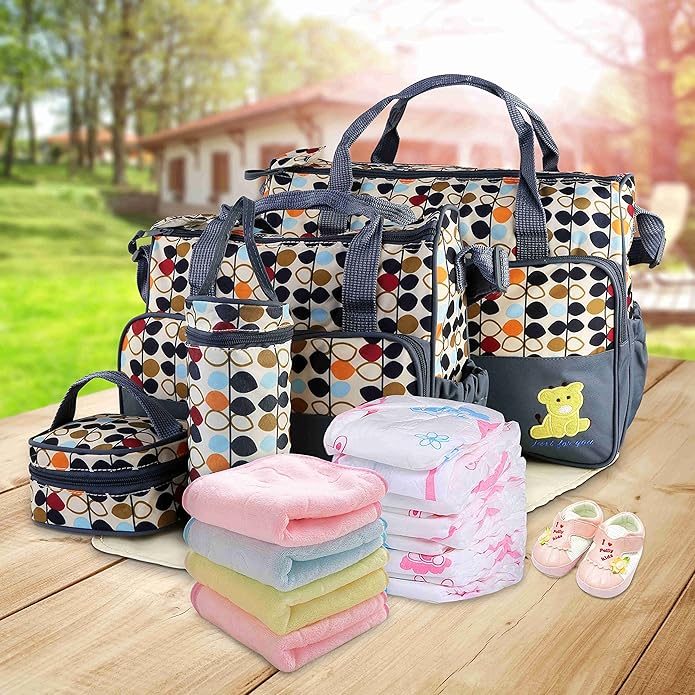 5-Pack Mummy Diaper Shoulder Bag Set w/Changing Pad ??Large Water-Resistant Nappy Bag with Insulated Pockets