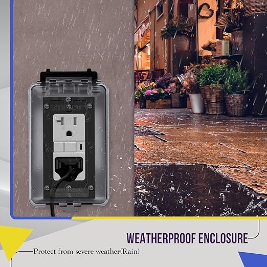 ENERLITES Outdoor Outlet Cover Extra-Duty in-Use Weatherproof Outdoor Decorator/GFCI Receptacle Outlets, Weatherproof Enclosure, 1-Gang 6.1?�H x 3.4?�W x 2.8?�D, Clear Cover, IUC1V-D-2PCS, 2 Count