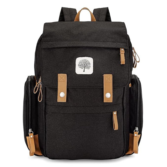 Parker Baby Co. Diaper Backpack - Large Diaper Bag with Insulated Pockets, Stroller Straps and Changing Pad -Birch Bag - Black