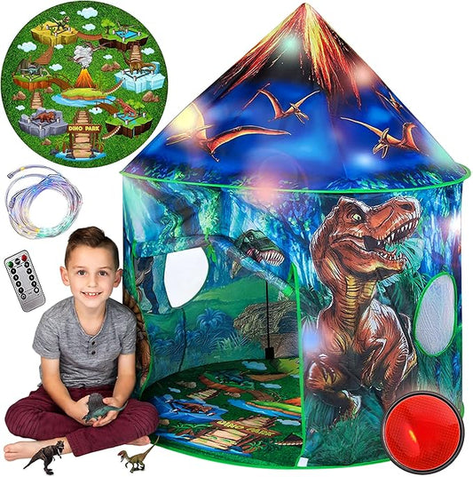 Dinosaur Pop Up Kids??Play Tent by Toy to Enjoy - Perfect for Indoor & Outdoor. Dinosaur Camping Tent for Toddlers, Boys&Girls. Includes Remote Controlled Lights, Roar Sound Button & 3 Different Toys